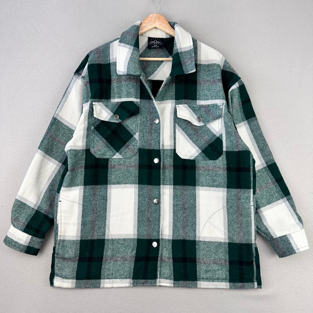 HFX Flannel Shacket Womens‎ M Green Plaid Lightweight Snap Front